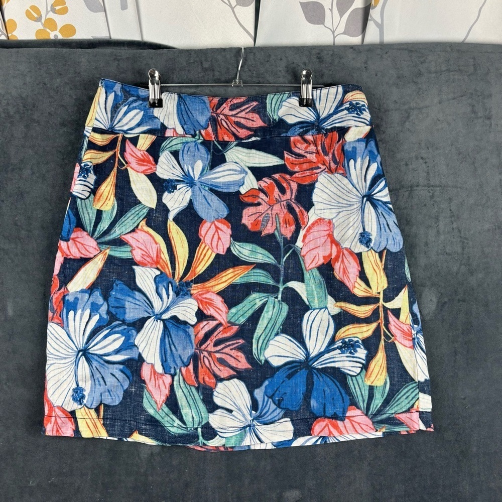 Tommy Bahama 100% Linen and lined Pink and Blue Mini Pencil Skirt Resort Wear